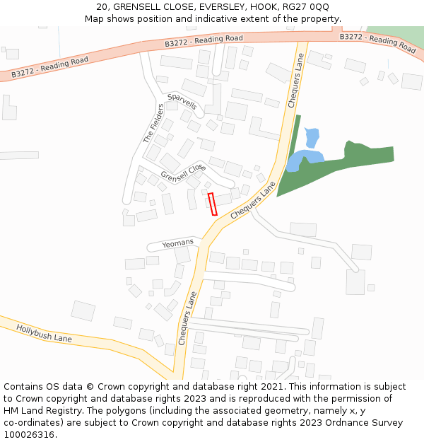 20, GRENSELL CLOSE, EVERSLEY, HOOK, RG27 0QQ: Location map and indicative extent of plot