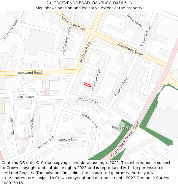 20, GROSVENOR ROAD, BANBURY, OX16 5HN: Location map and indicative extent of plot