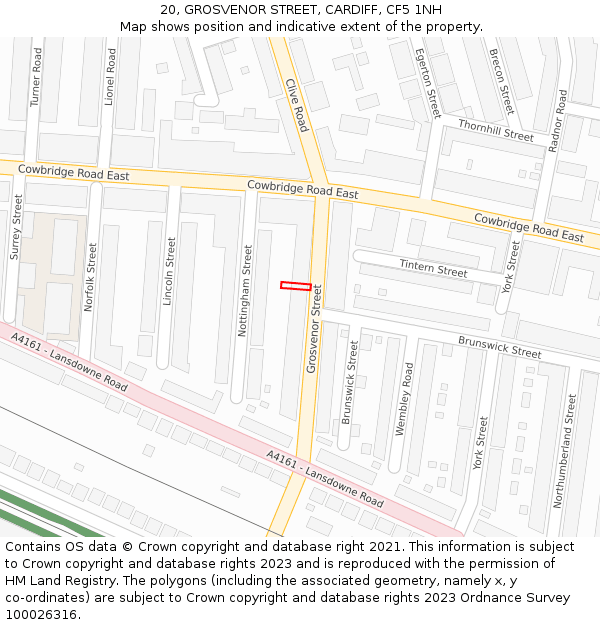 20, GROSVENOR STREET, CARDIFF, CF5 1NH: Location map and indicative extent of plot