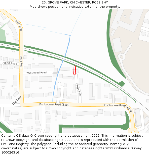 20, GROVE PARK, CHICHESTER, PO19 3HY: Location map and indicative extent of plot