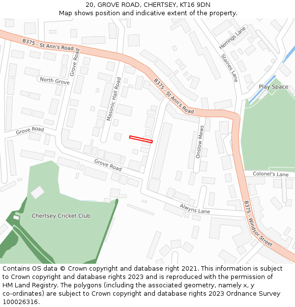 20, GROVE ROAD, CHERTSEY, KT16 9DN: Location map and indicative extent of plot