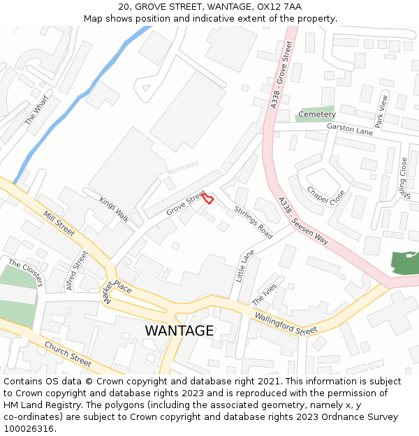 20, GROVE STREET, WANTAGE, OX12 7AA: Location map and indicative extent of plot