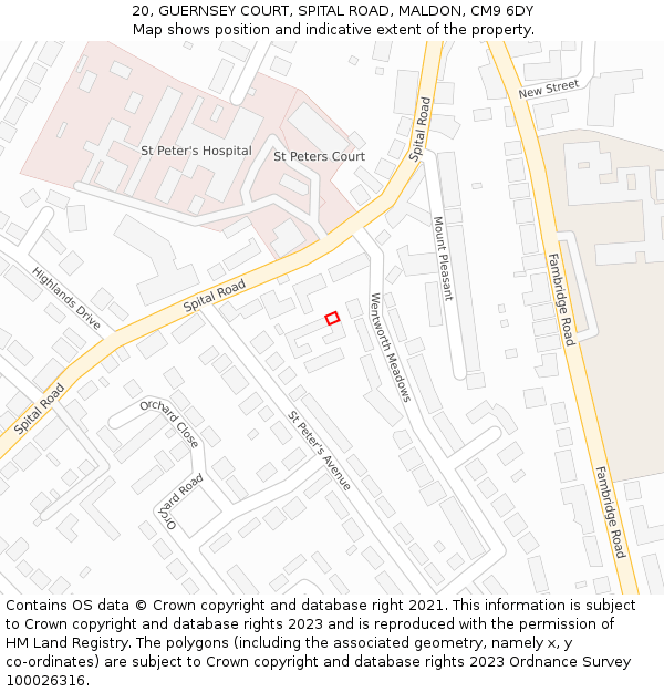 20, GUERNSEY COURT, SPITAL ROAD, MALDON, CM9 6DY: Location map and indicative extent of plot