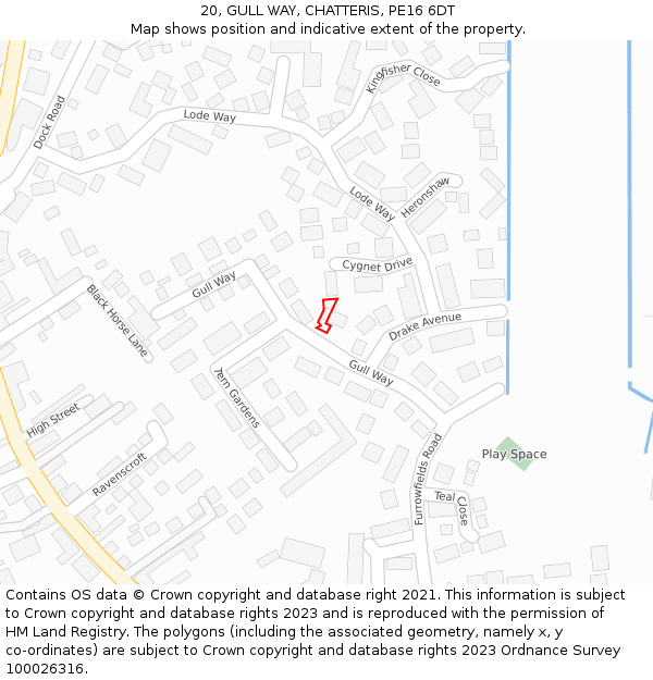 20, GULL WAY, CHATTERIS, PE16 6DT: Location map and indicative extent of plot