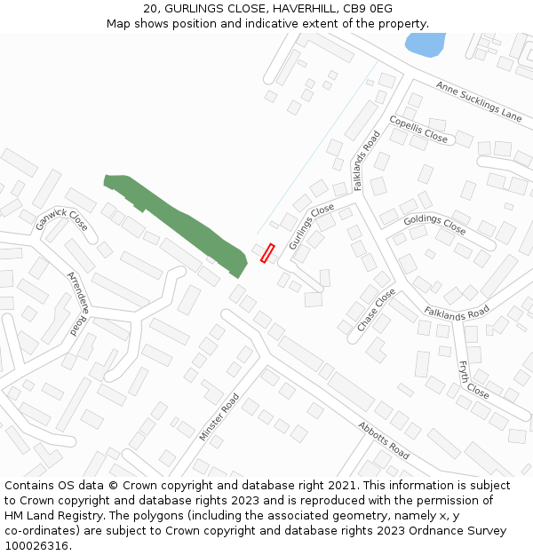 20, GURLINGS CLOSE, HAVERHILL, CB9 0EG: Location map and indicative extent of plot