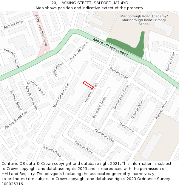 20, HACKING STREET, SALFORD, M7 4YD: Location map and indicative extent of plot