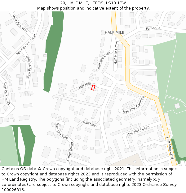 20, HALF MILE, LEEDS, LS13 1BW: Location map and indicative extent of plot