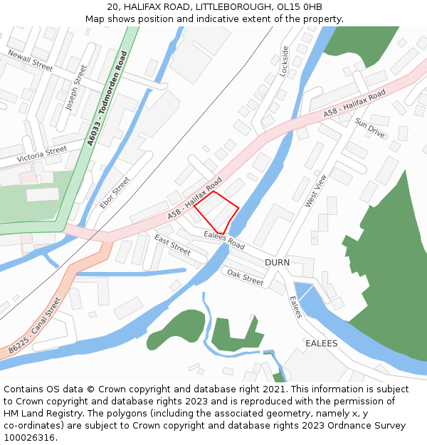20, HALIFAX ROAD, LITTLEBOROUGH, OL15 0HB: Location map and indicative extent of plot