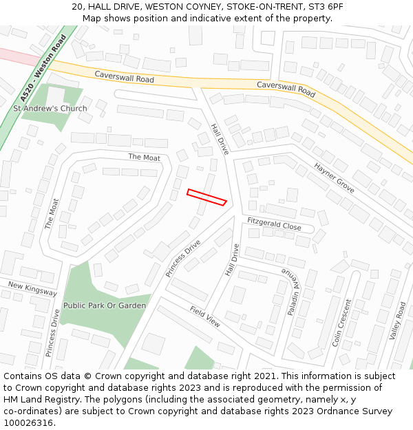20, HALL DRIVE, WESTON COYNEY, STOKE-ON-TRENT, ST3 6PF: Location map and indicative extent of plot