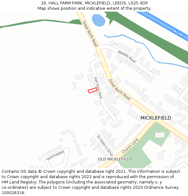 20, HALL FARM PARK, MICKLEFIELD, LEEDS, LS25 4DP: Location map and indicative extent of plot