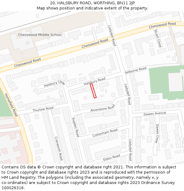 20, HALSBURY ROAD, WORTHING, BN11 2JP: Location map and indicative extent of plot