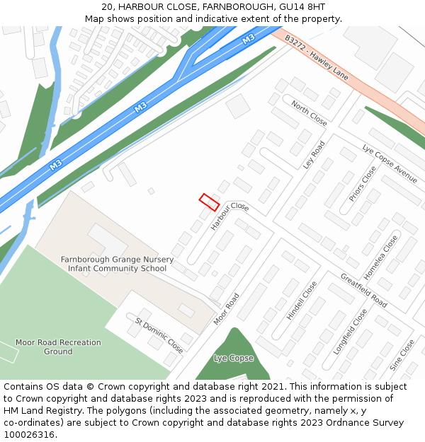 20, HARBOUR CLOSE, FARNBOROUGH, GU14 8HT: Location map and indicative extent of plot