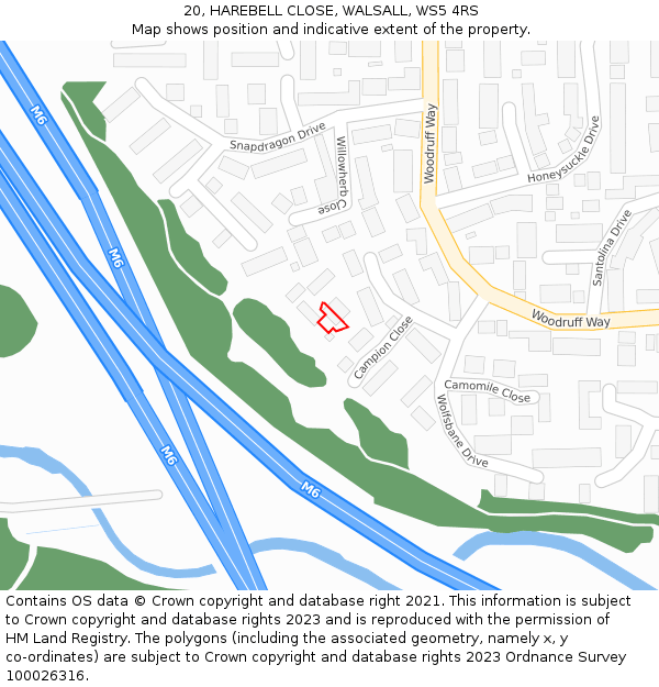 20, HAREBELL CLOSE, WALSALL, WS5 4RS: Location map and indicative extent of plot