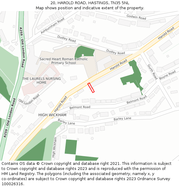 20, HAROLD ROAD, HASTINGS, TN35 5NL: Location map and indicative extent of plot