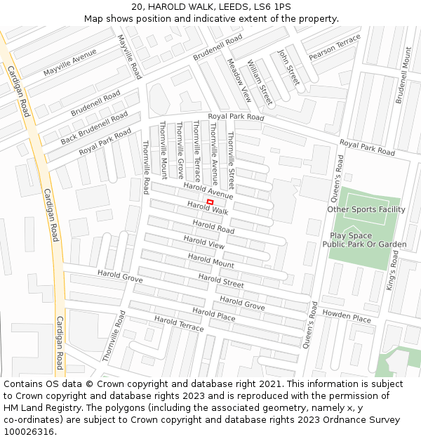 20, HAROLD WALK, LEEDS, LS6 1PS: Location map and indicative extent of plot