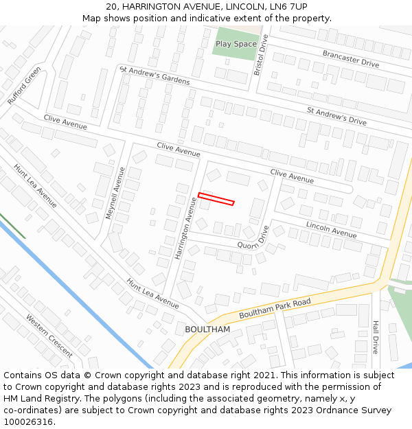 20, HARRINGTON AVENUE, LINCOLN, LN6 7UP: Location map and indicative extent of plot