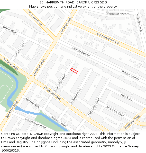 20, HARRISMITH ROAD, CARDIFF, CF23 5DG: Location map and indicative extent of plot