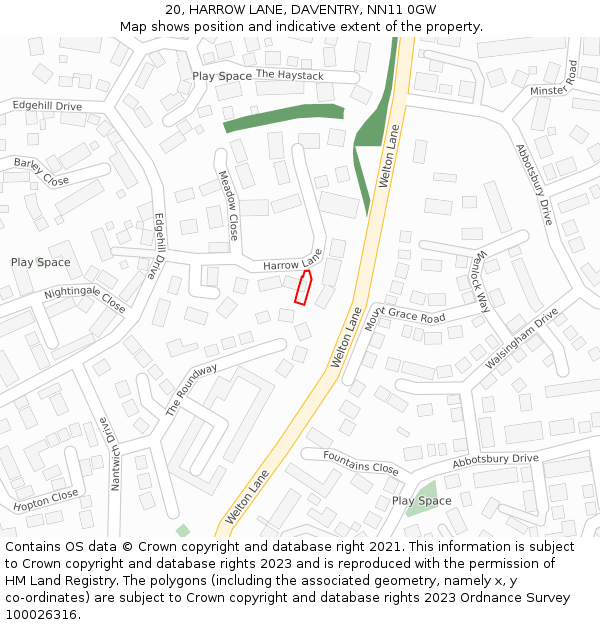 20, HARROW LANE, DAVENTRY, NN11 0GW: Location map and indicative extent of plot
