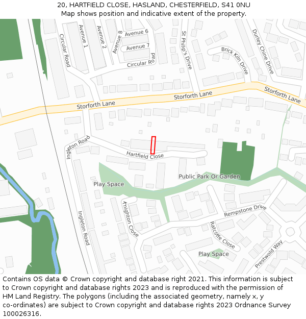 20, HARTFIELD CLOSE, HASLAND, CHESTERFIELD, S41 0NU: Location map and indicative extent of plot