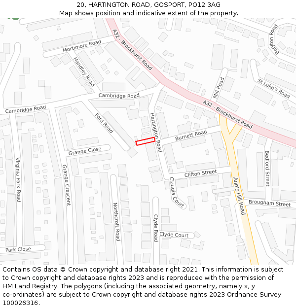 20, HARTINGTON ROAD, GOSPORT, PO12 3AG: Location map and indicative extent of plot