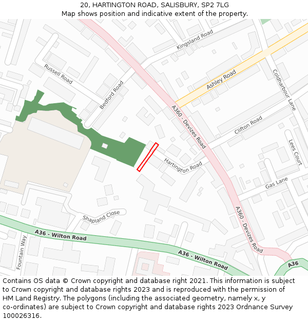20, HARTINGTON ROAD, SALISBURY, SP2 7LG: Location map and indicative extent of plot