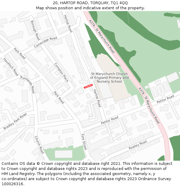 20, HARTOP ROAD, TORQUAY, TQ1 4QQ: Location map and indicative extent of plot