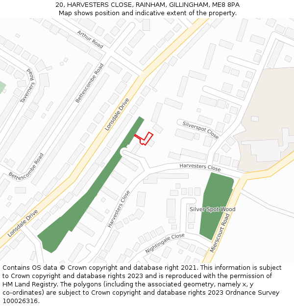 20, HARVESTERS CLOSE, RAINHAM, GILLINGHAM, ME8 8PA: Location map and indicative extent of plot