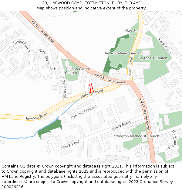 20, HARWOOD ROAD, TOTTINGTON, BURY, BL8 4AE: Location map and indicative extent of plot