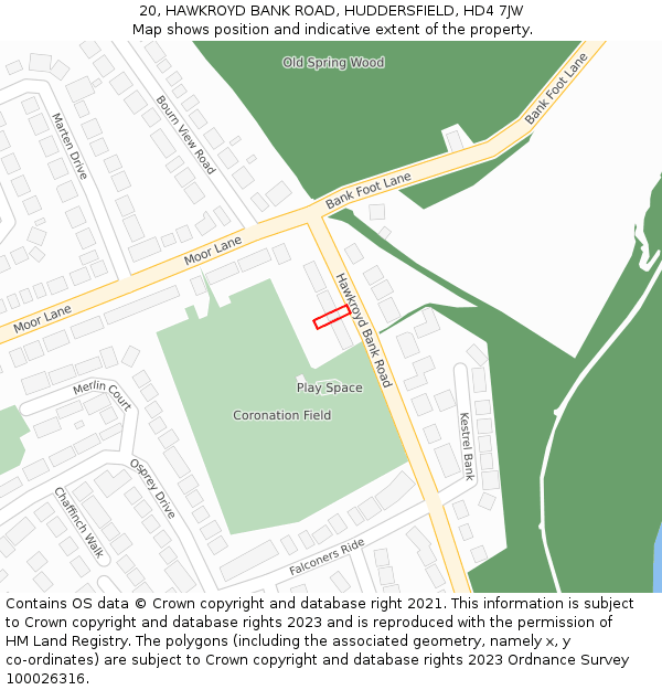 20, HAWKROYD BANK ROAD, HUDDERSFIELD, HD4 7JW: Location map and indicative extent of plot