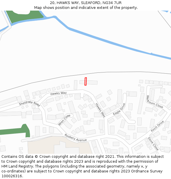 20, HAWKS WAY, SLEAFORD, NG34 7UR: Location map and indicative extent of plot