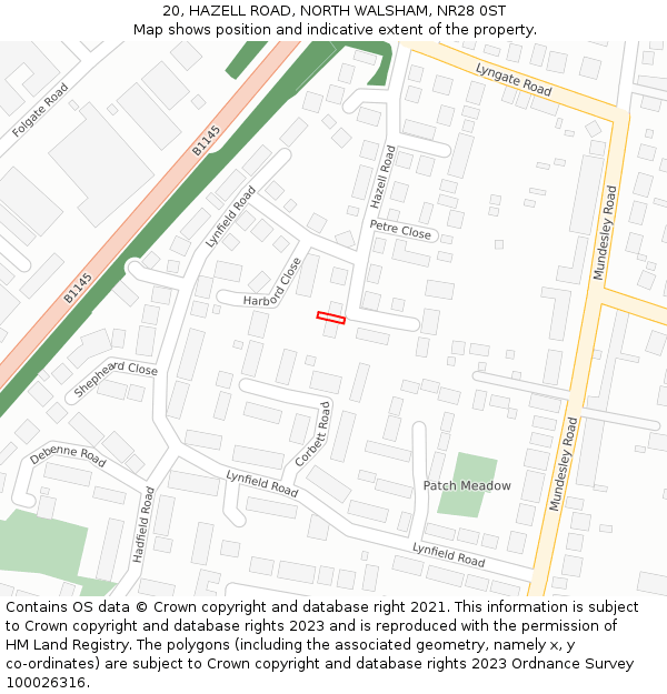 20, HAZELL ROAD, NORTH WALSHAM, NR28 0ST: Location map and indicative extent of plot