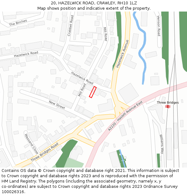 20, HAZELWICK ROAD, CRAWLEY, RH10 1LZ: Location map and indicative extent of plot