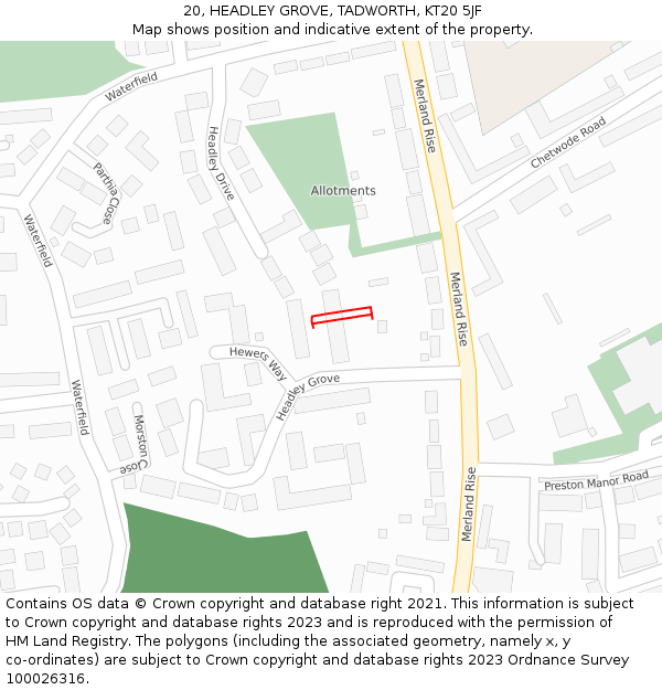 20, HEADLEY GROVE, TADWORTH, KT20 5JF: Location map and indicative extent of plot