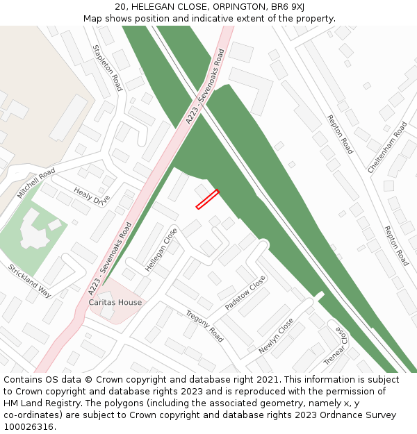20, HELEGAN CLOSE, ORPINGTON, BR6 9XJ: Location map and indicative extent of plot