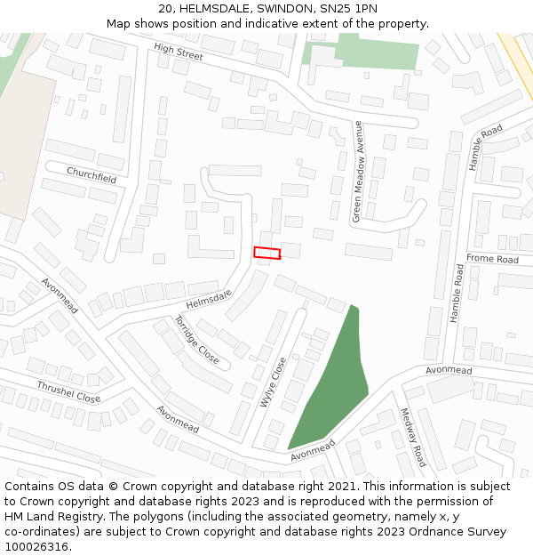 20, HELMSDALE, SWINDON, SN25 1PN: Location map and indicative extent of plot