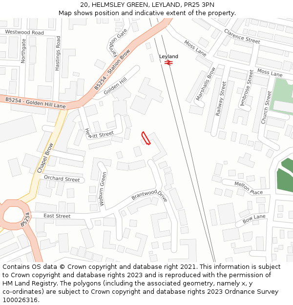 20, HELMSLEY GREEN, LEYLAND, PR25 3PN: Location map and indicative extent of plot