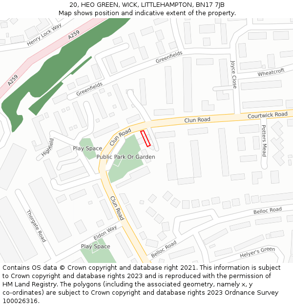 20, HEO GREEN, WICK, LITTLEHAMPTON, BN17 7JB: Location map and indicative extent of plot