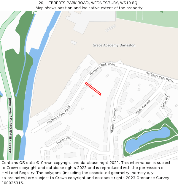 20, HERBERTS PARK ROAD, WEDNESBURY, WS10 8QH: Location map and indicative extent of plot