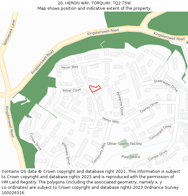 20, HERON WAY, TORQUAY, TQ2 7SW: Location map and indicative extent of plot