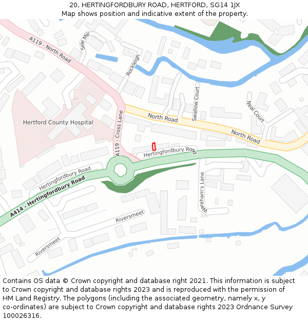 20, HERTINGFORDBURY ROAD, HERTFORD, SG14 1JX: Location map and indicative extent of plot