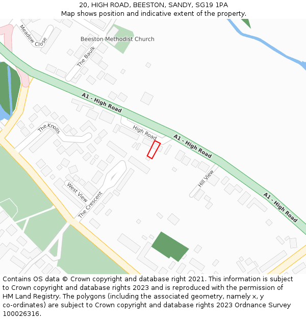 20, HIGH ROAD, BEESTON, SANDY, SG19 1PA: Location map and indicative extent of plot