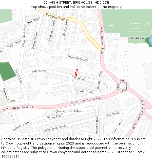 20, HIGH STREET, BRIGHOUSE, HD6 1DE: Location map and indicative extent of plot