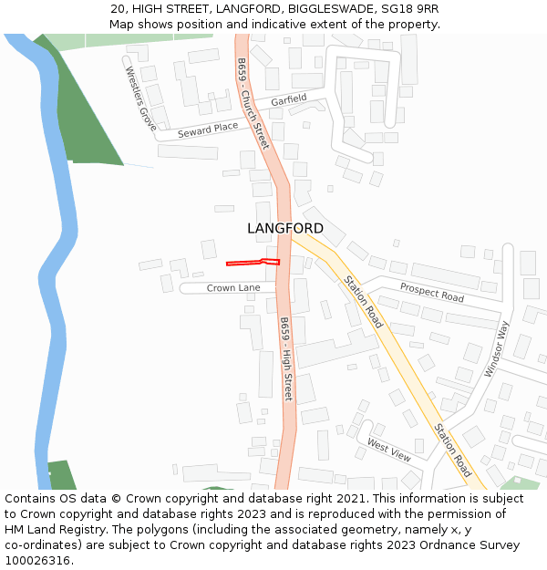 20, HIGH STREET, LANGFORD, BIGGLESWADE, SG18 9RR: Location map and indicative extent of plot