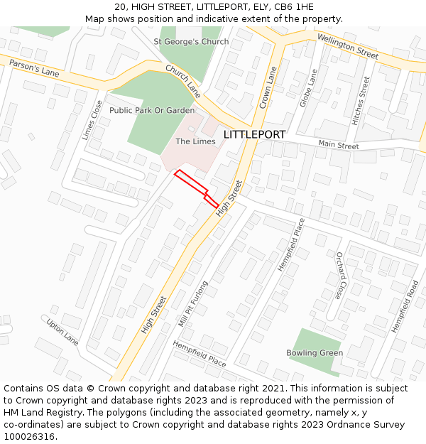 20, HIGH STREET, LITTLEPORT, ELY, CB6 1HE: Location map and indicative extent of plot