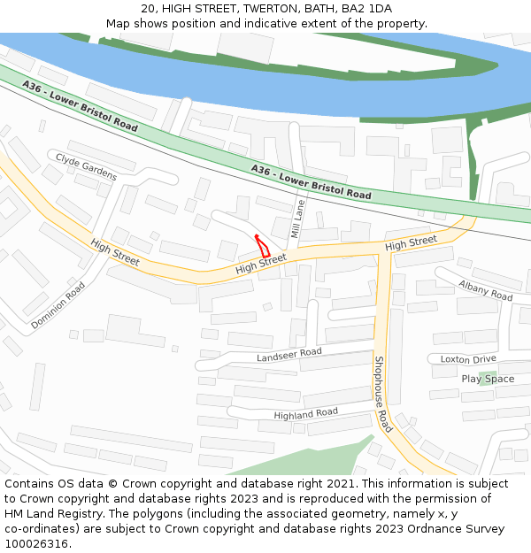 20, HIGH STREET, TWERTON, BATH, BA2 1DA: Location map and indicative extent of plot
