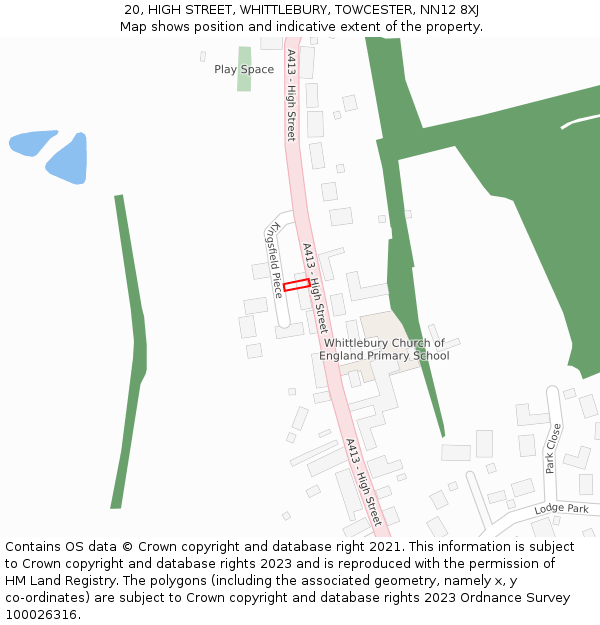 20, HIGH STREET, WHITTLEBURY, TOWCESTER, NN12 8XJ: Location map and indicative extent of plot