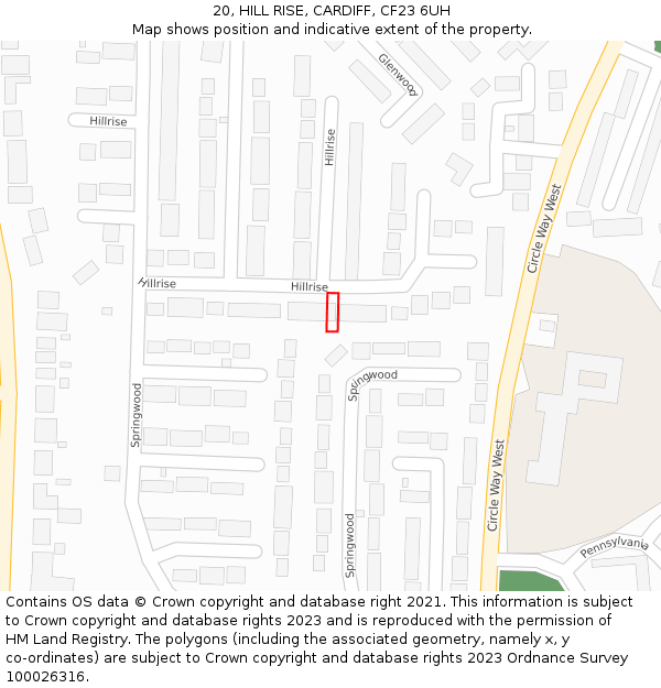 20, HILL RISE, CARDIFF, CF23 6UH: Location map and indicative extent of plot