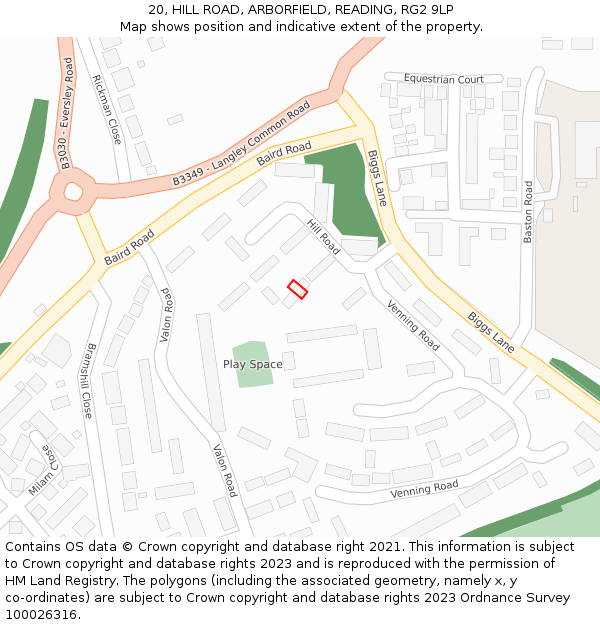 20, HILL ROAD, ARBORFIELD, READING, RG2 9LP: Location map and indicative extent of plot