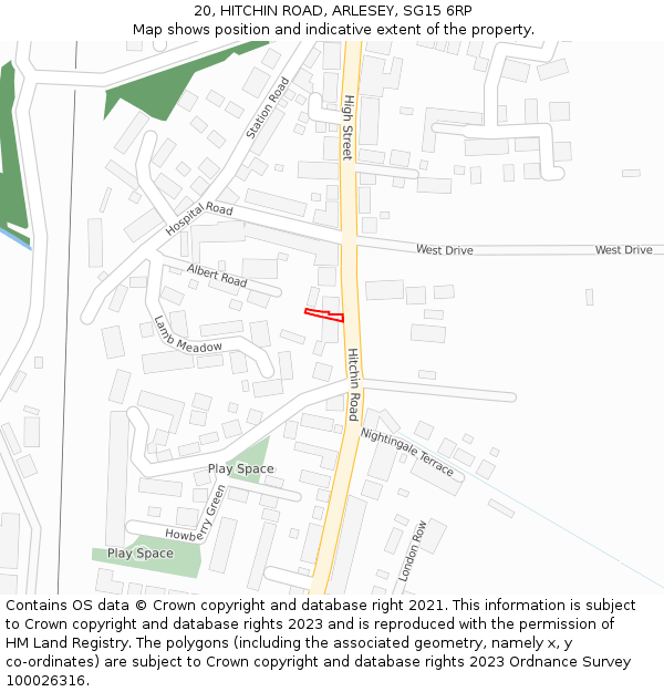 20, HITCHIN ROAD, ARLESEY, SG15 6RP: Location map and indicative extent of plot