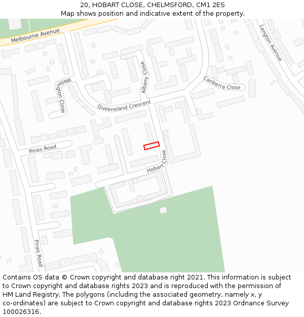 20, HOBART CLOSE, CHELMSFORD, CM1 2ES: Location map and indicative extent of plot